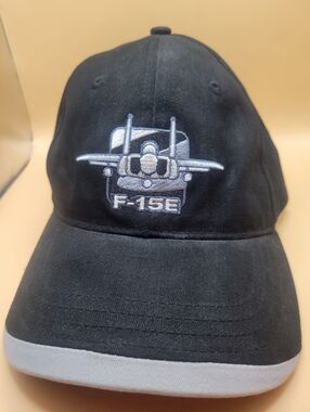 F-15E Boeing Embroidered Black Baseball Cap with Gray Trim